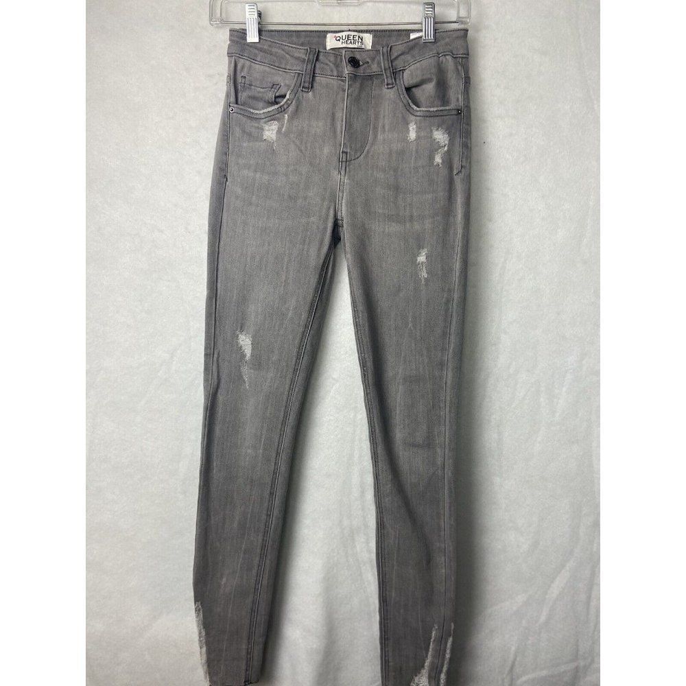 Queen Hearts Women denim Jeans Black Gray wash distressed Size Small